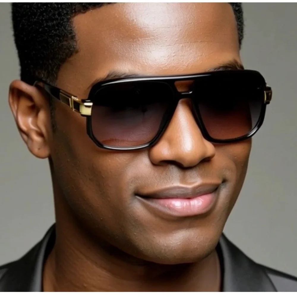 Trendy Men Sunglasses Square Black Lens Gold  Classic Retro Street Wear‎